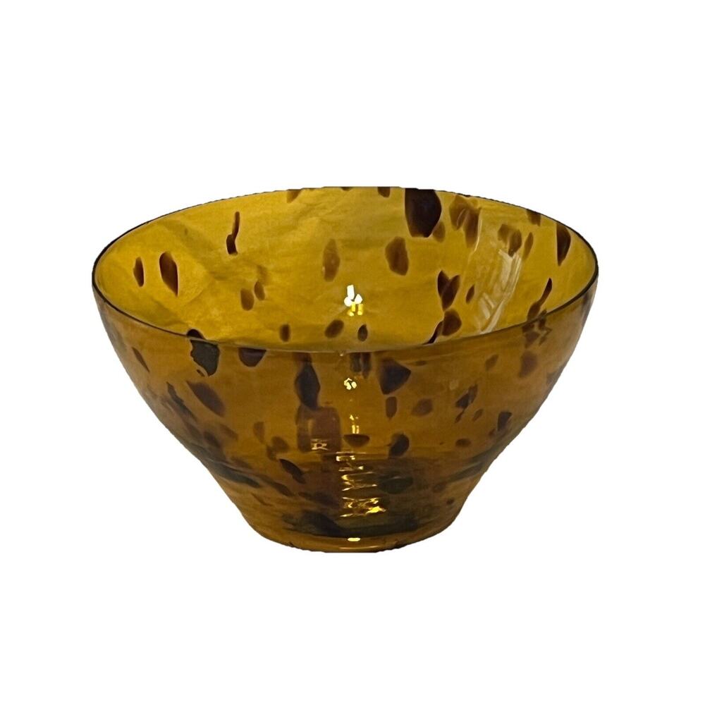 Vintage Art Glass Serving Bowl Tortoise Shell Amber Hand Blown